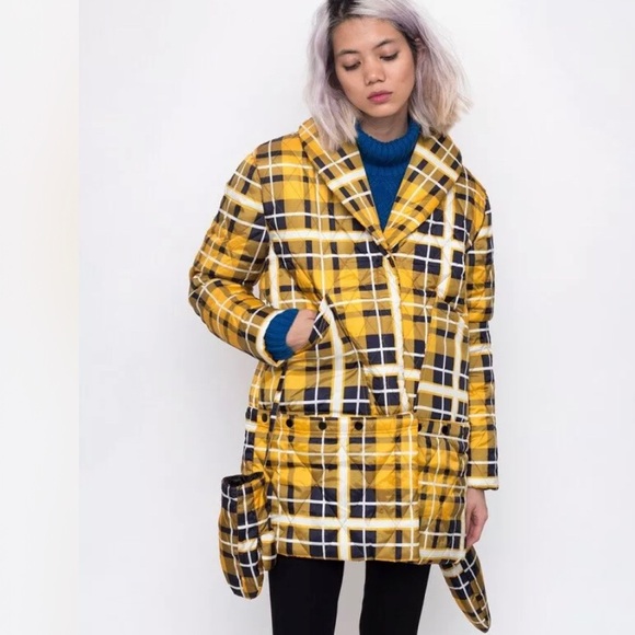 House of Sunny Yellow Plaid Jacket UK 10 US 6 Matching Mittens Snap Short / Long - Picture 11 of 11